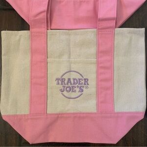 NWT Trader Joe’s Mini Canvas Tote Bag Pastel Pink